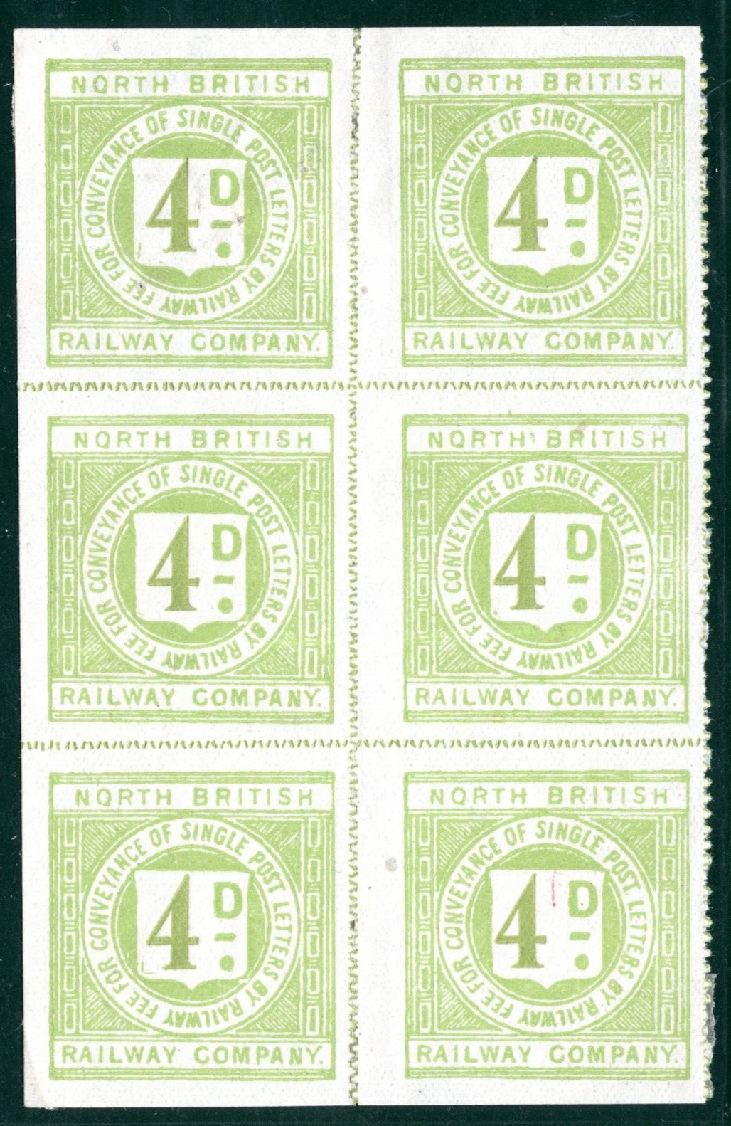 GB Scotland NBR Railway Letter Stamp 4d BLOCK{6} NORTH BRITISH Mint MM RSB150