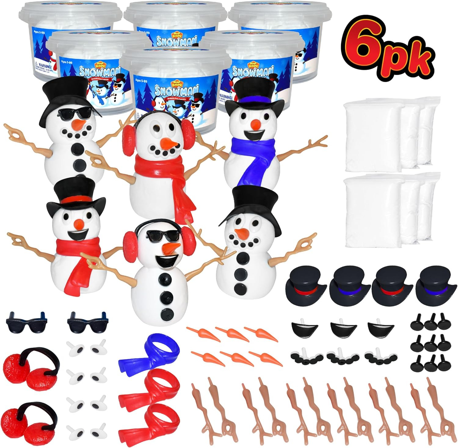 Snowman Craft Kit 6 Pack – Build, Play, and Display 6 Air-Dry Clay Snowmen All C