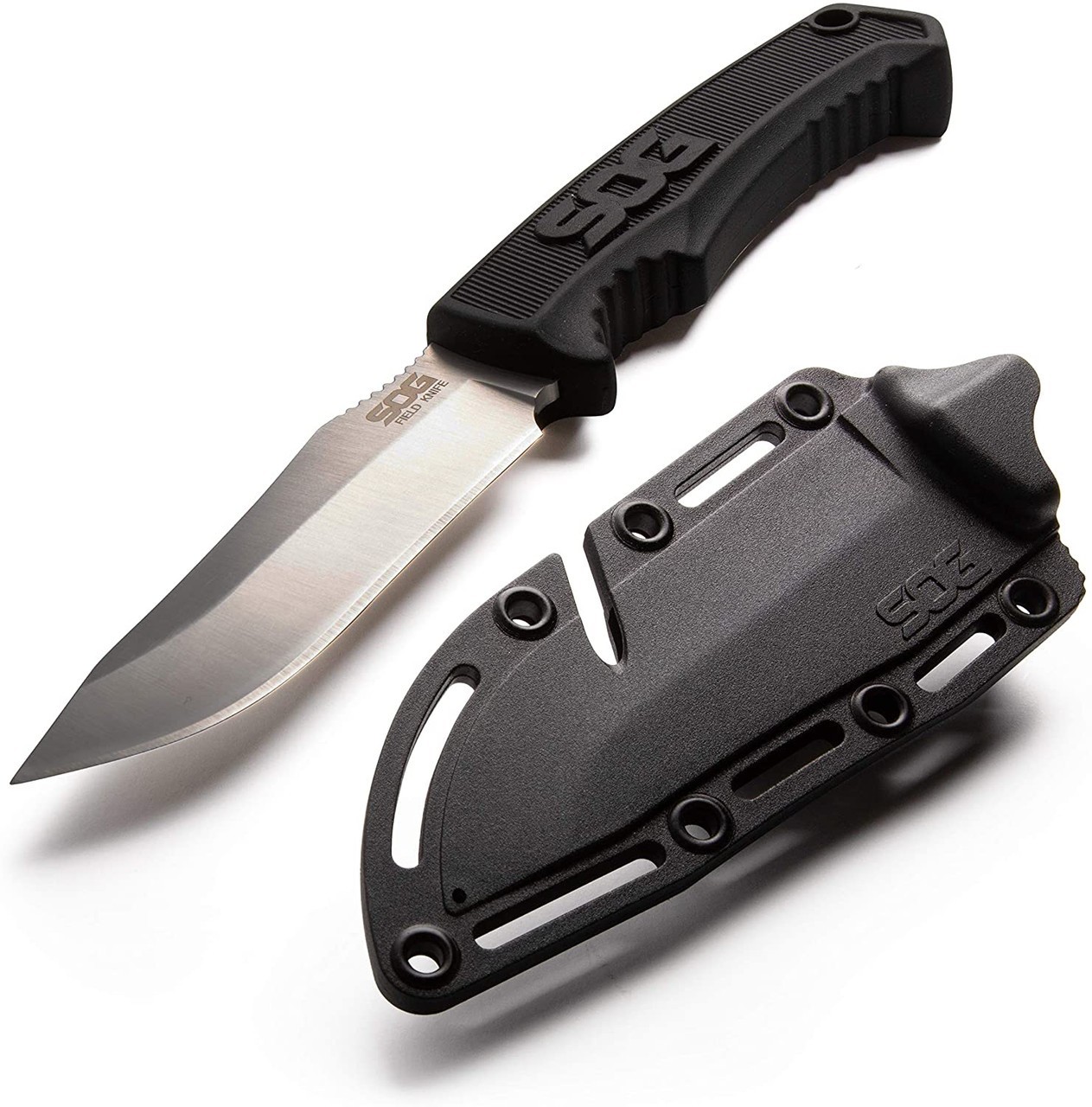 SOG Field Fixed Blade Knife 7Cr17MoV Steel Full Tang w/ Sheath Black TPR 4"