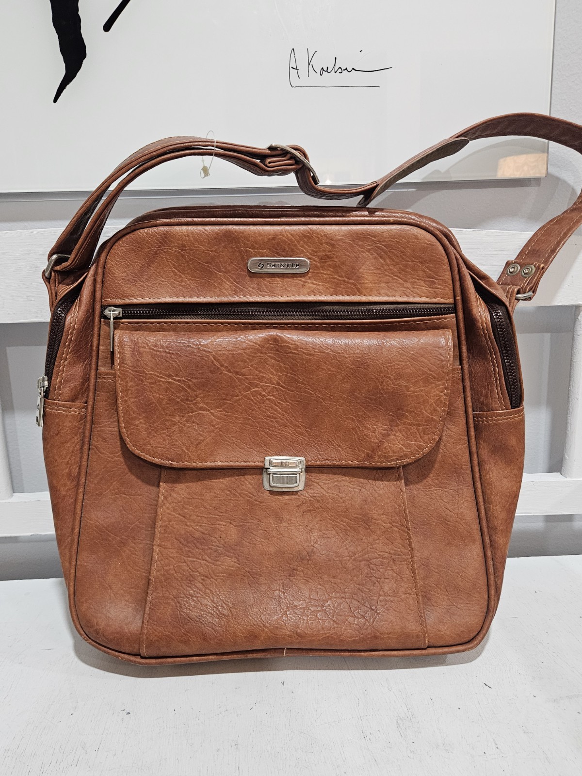 Vintage Samsonite Faux Brown Leather Sonora Shoulder Bag Carry-On Luggage