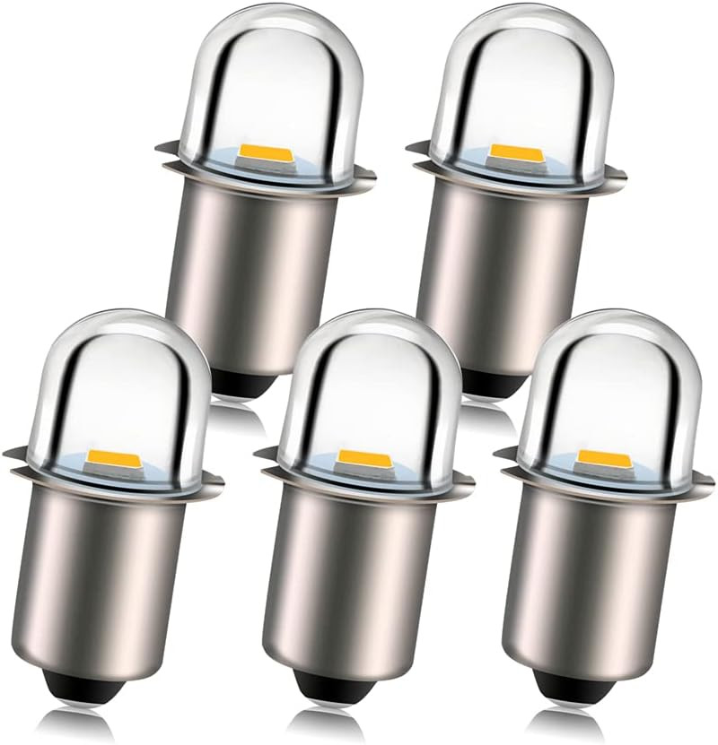 5Pack 18V P13.5S LED Flashlight Bulbs Warm White Torch Light Replacement 100LM