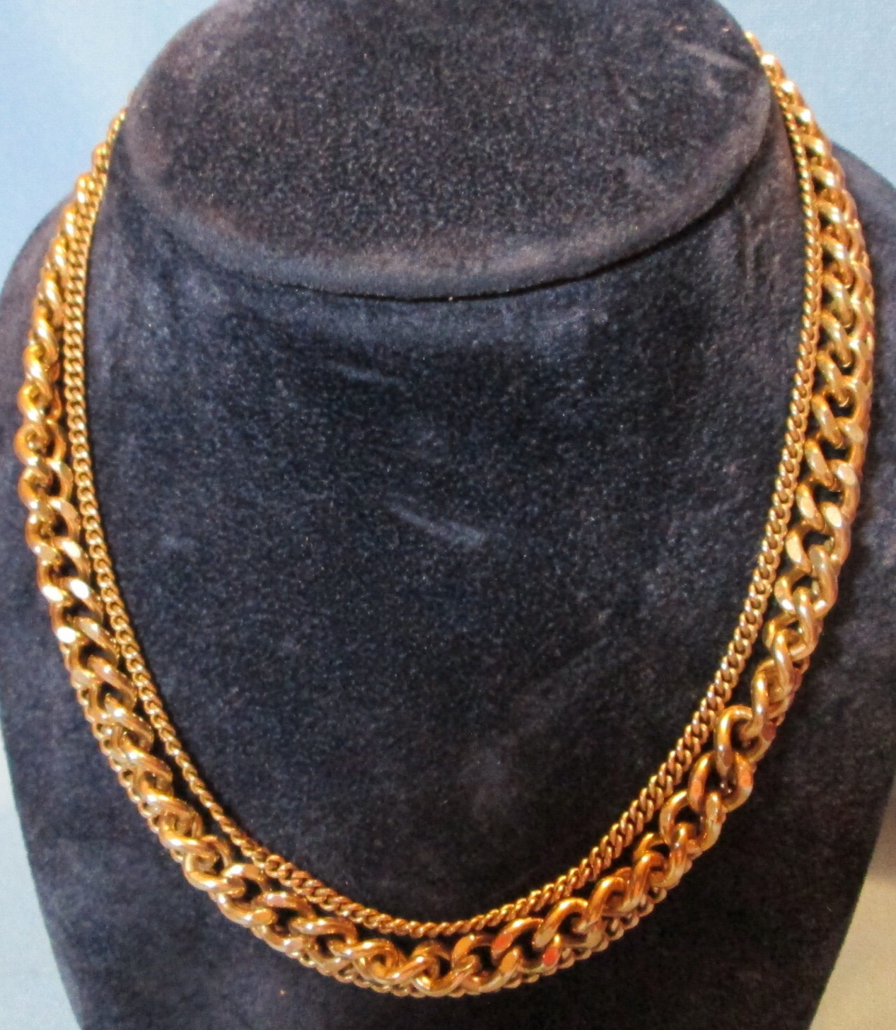 Signed REINAD Chunky Chain 3 Strand NECKLACE ~ Vintage Gold tone 14 1/2 inch