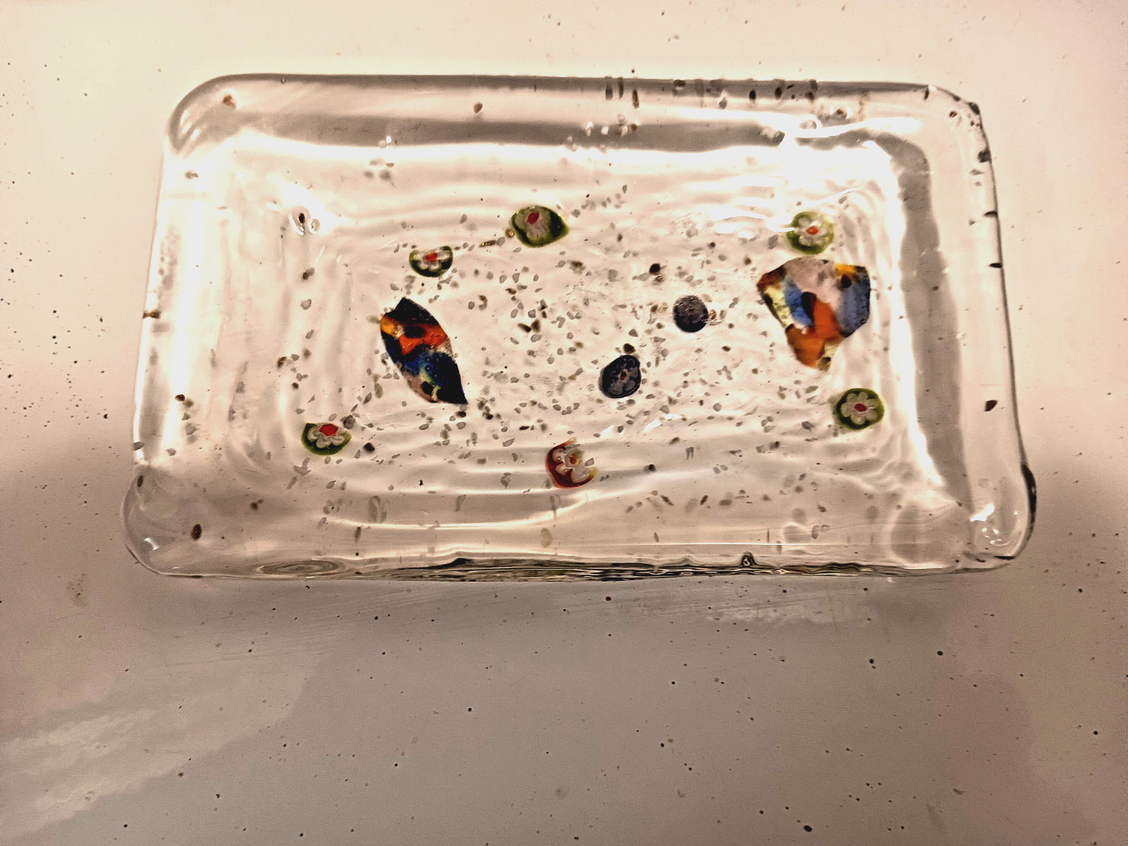 Millefiori Clear Glass Rectangular Trinket Tray Soap Dish 5.5 In Wide
