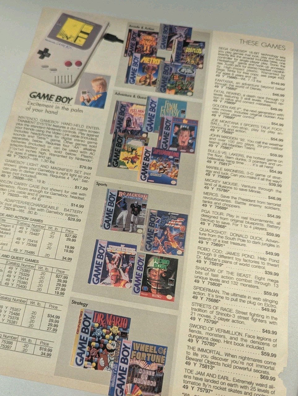 Nintendo Game Boy Vintage 1990s Sears Catalog Page Print Ad Art Original