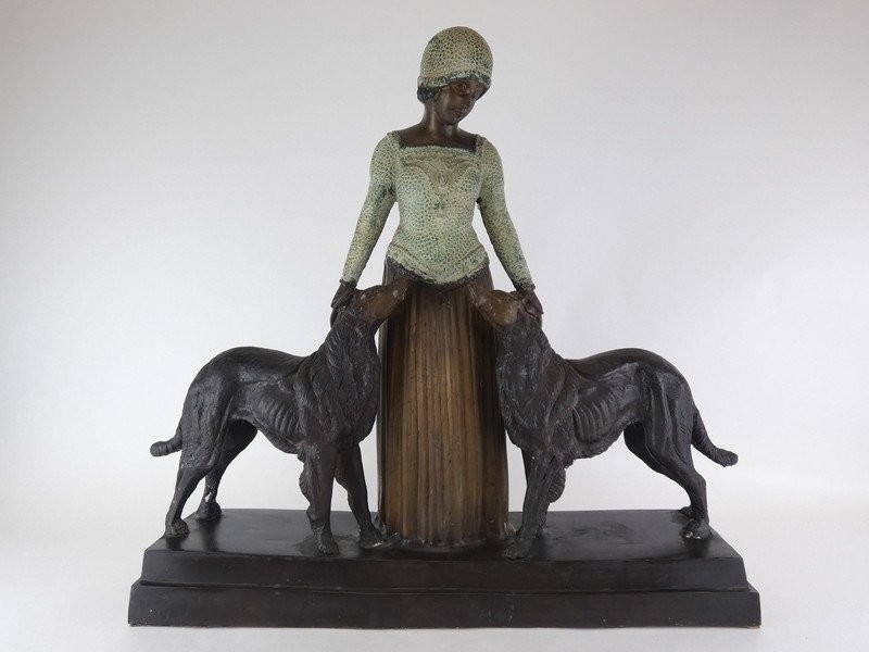 Art Deco Antique Demtre Chiparus Always Friend Bronze Statue 21.4inch