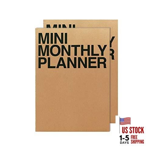  Mini Monthly Planner Set of 2 Stitch Bound Flat Lay Pocket Size Year Kraft