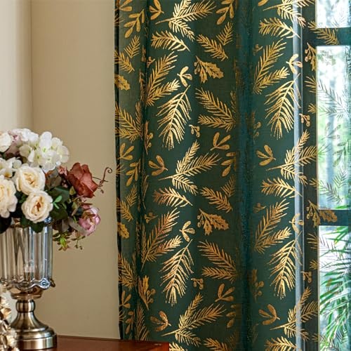  Emerald Green Sheer Curtains 84 52"W x 84"L (Pack of 2) Gold and Emerald Green
