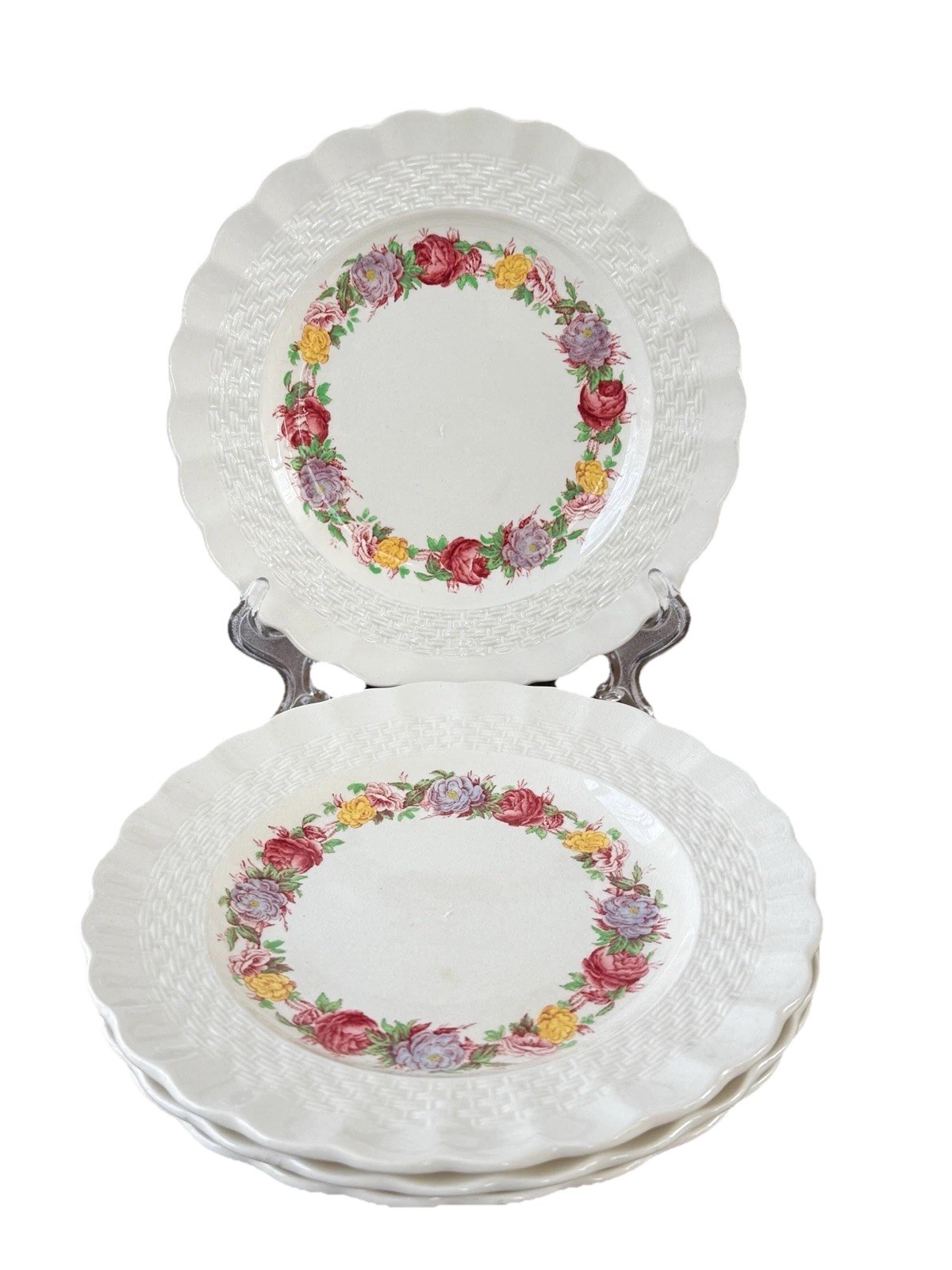 Copland Spode Rose Briar Basket Weave Bread Plates 7”  Set Of 4