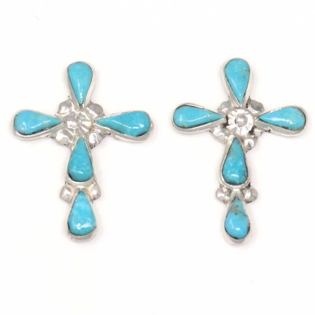 Zuni Turquoise and Silver Cross Earrings by Vacit