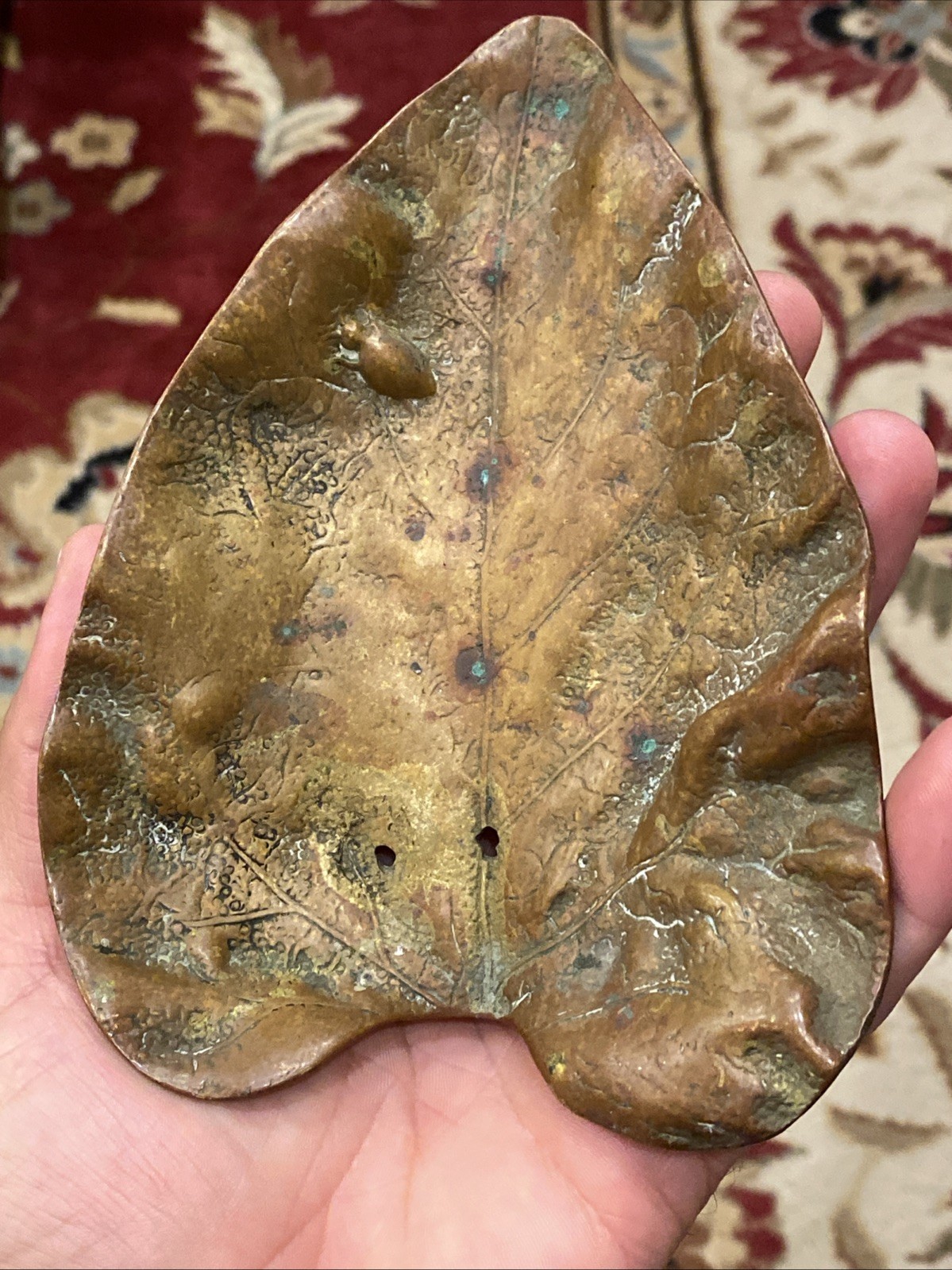 Studio Bronze Brass Good Luck Scarab Beetle Bug Leaf Trinket Dish holes drilled