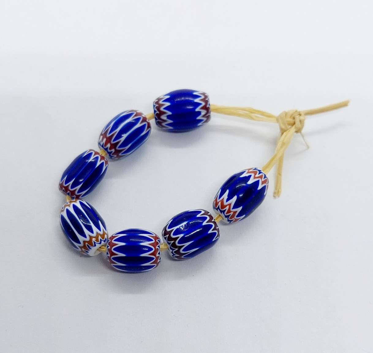 7 Venetian Glass Chevron African Trade Beads appr. 12x9mm