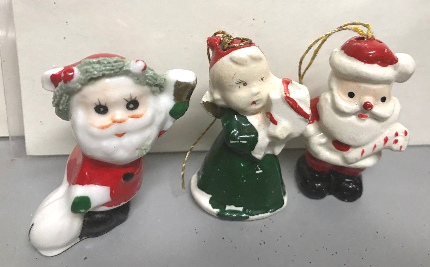 3 VTG Spaghetti Santa Angel Miniature Christmas Figurines Ceramic Japan 1950's