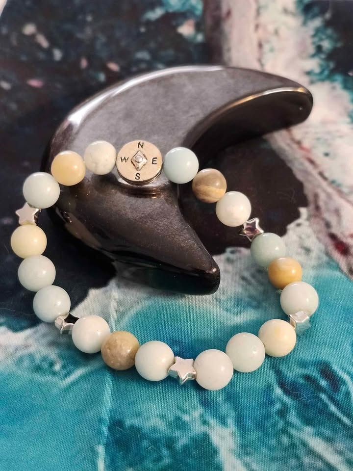 Amazonite Crystal Bracelet with Star Spacer Beads & Compass Charm