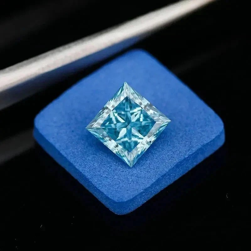 Certified 1Ct Princess Cut Lab Grown Loose Natural Blue Color VVS1 Diamond s693