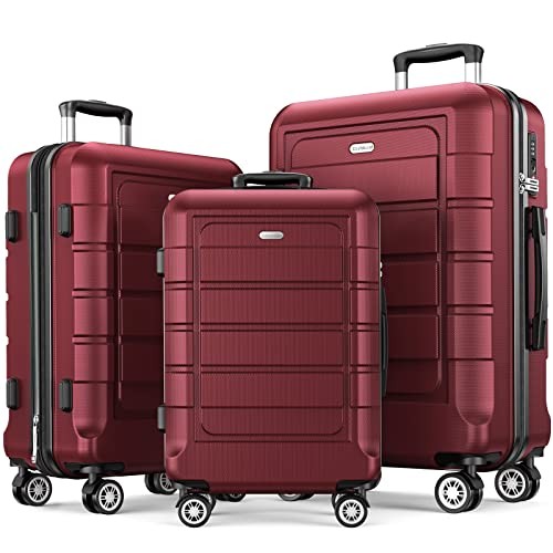 Luggage Sets 3 Piece Expandable 100% PC Durable Hardshell 20in/24in/28in Red