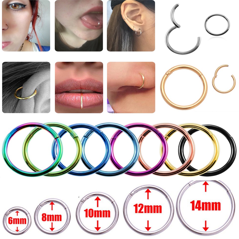 4PCS Hinged Segment Nose Ring Stud Earring Ear Tragus Helix Lip Hoop Piercing _