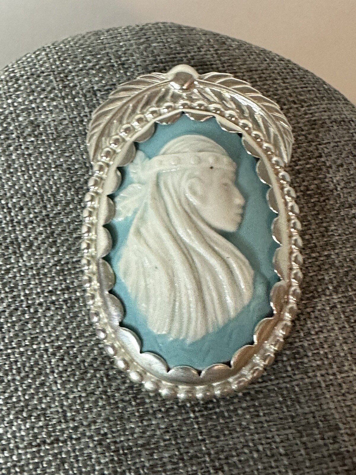Carolyn Pollack Native American Sterling Silver Blue Cameo Pin Pendant Brooch 