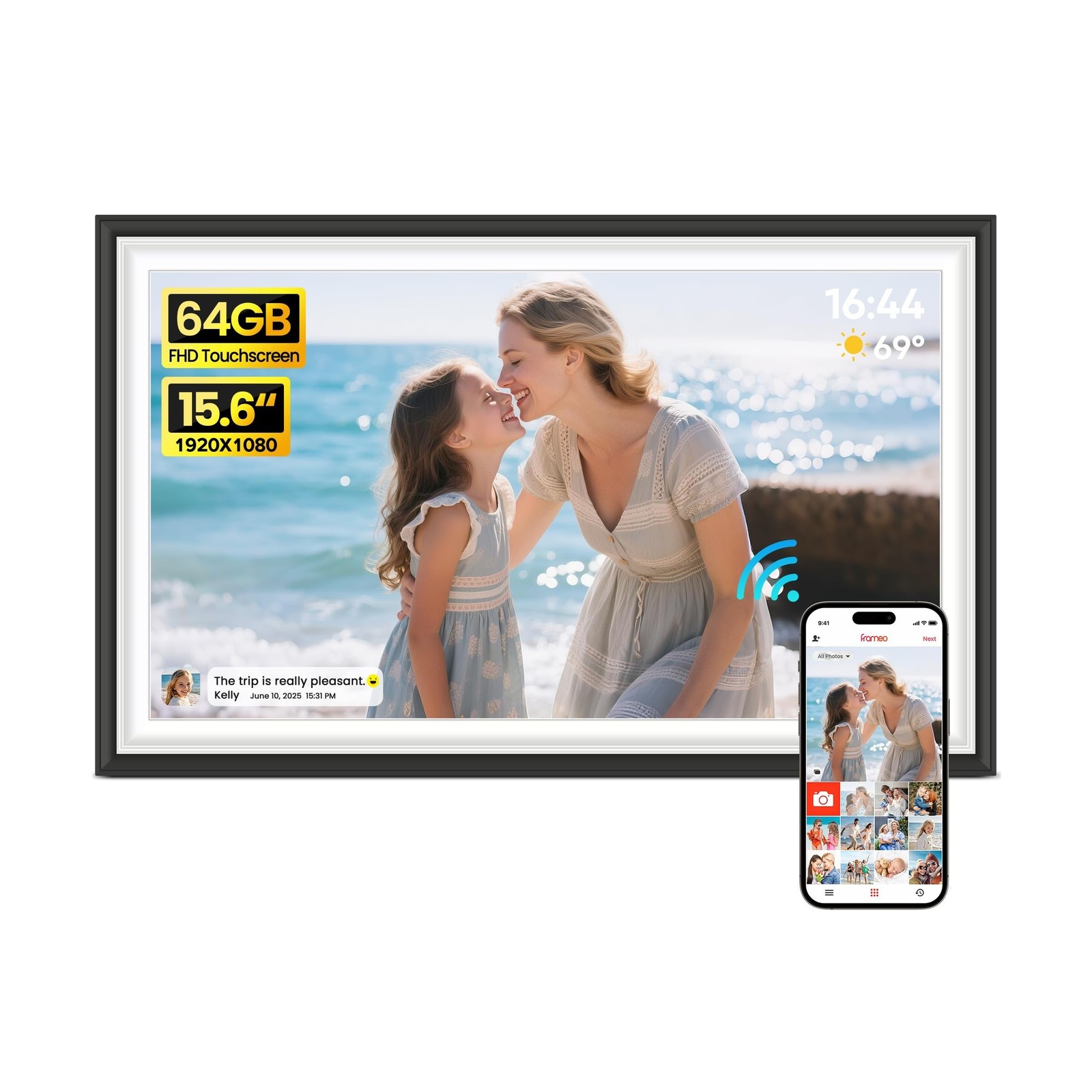 BIGASUO Digital Picture Frame Frameo 15.6" WiFi Electronic Photo Frames Large...