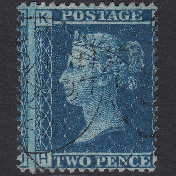 T32_25 GB QV 1858 2d BLUE PLATE 9 SG45-G2 HK VFU BRIGHTON CDS LARGE MISPERF