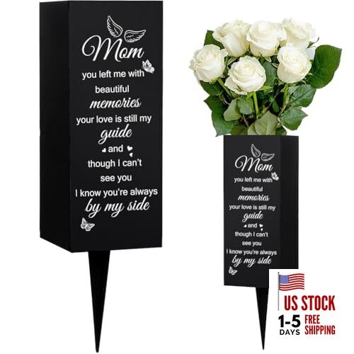  Mom Cemetery Vases Decorations for Grave Metal Vases with Spikes Angel Wings 