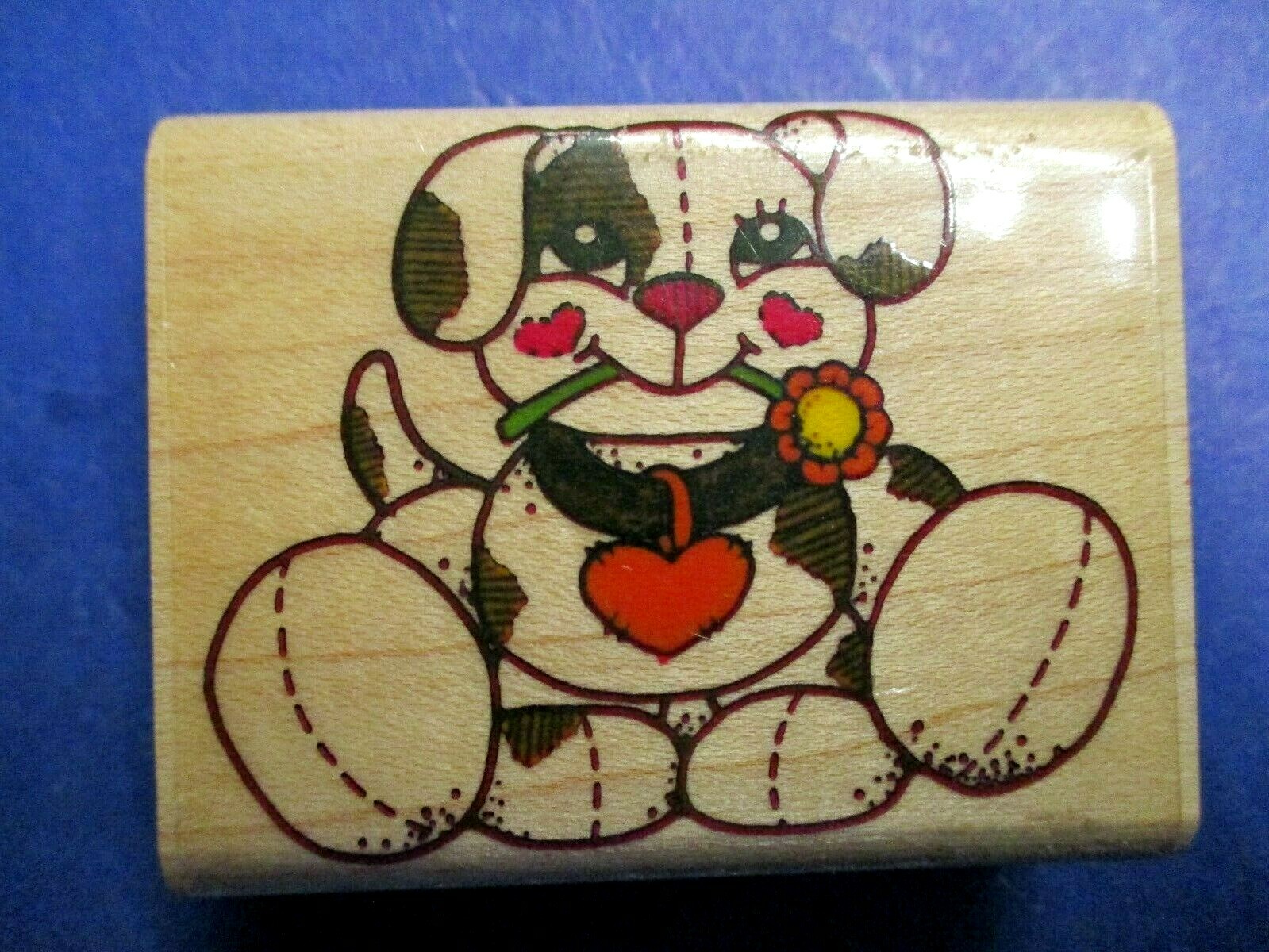 PUPPY DOG FLOWER IMPRESSIVE STAMPS RUBBER STAMP WOOD MTD D2702