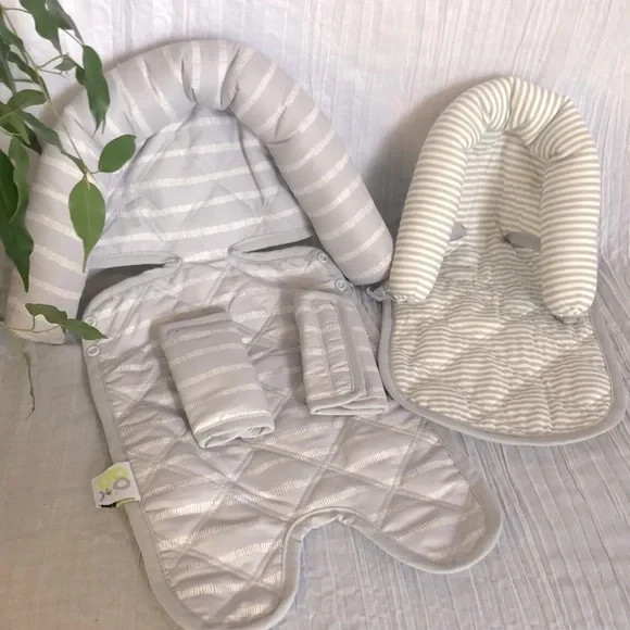 GO by Goldbug DUO 2 piece head support & strap cover set gray & white