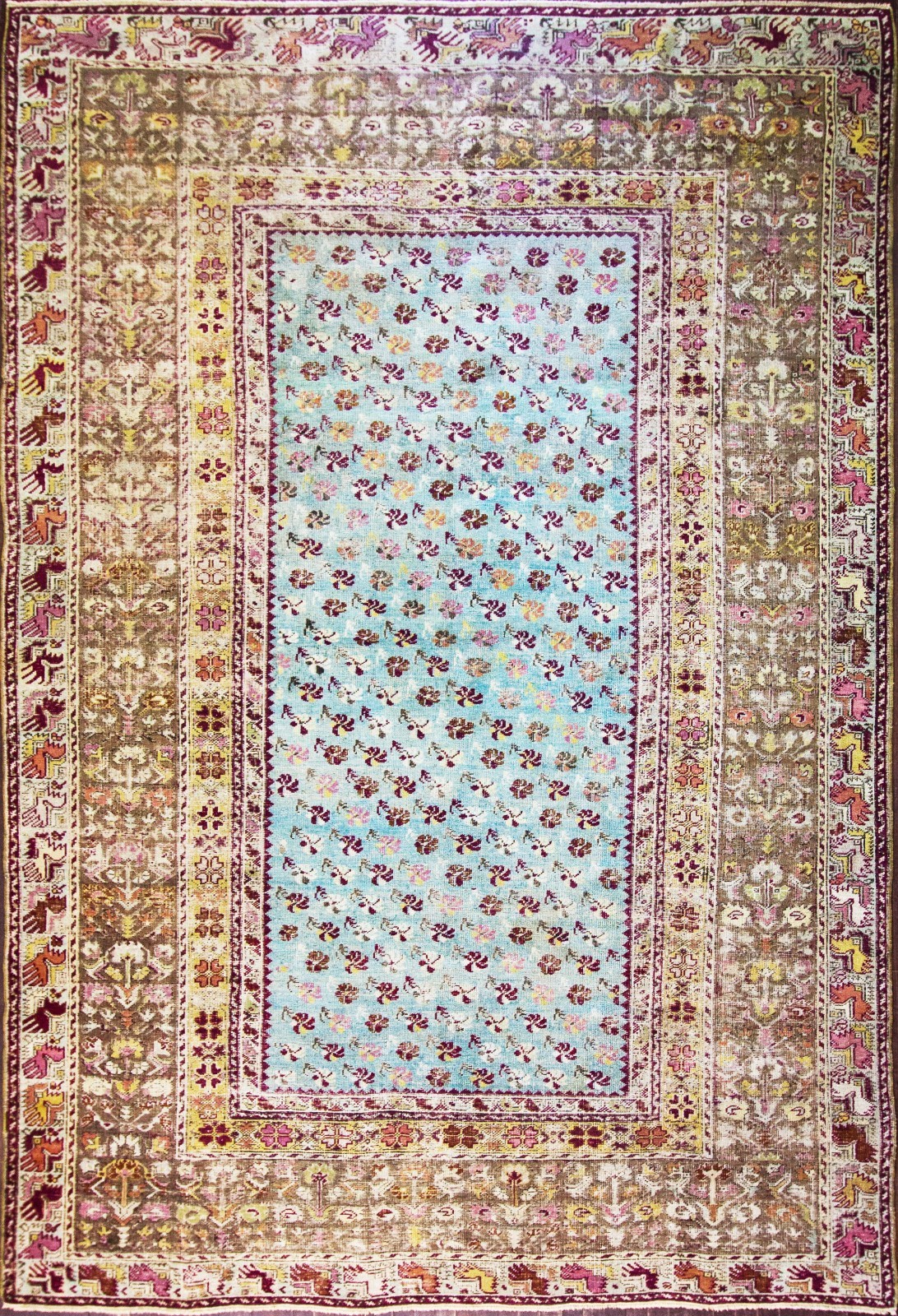 Antique Turkish Ghiordesh/ Oushak Carpet, 8'1" x 11' Unusual8 #16415