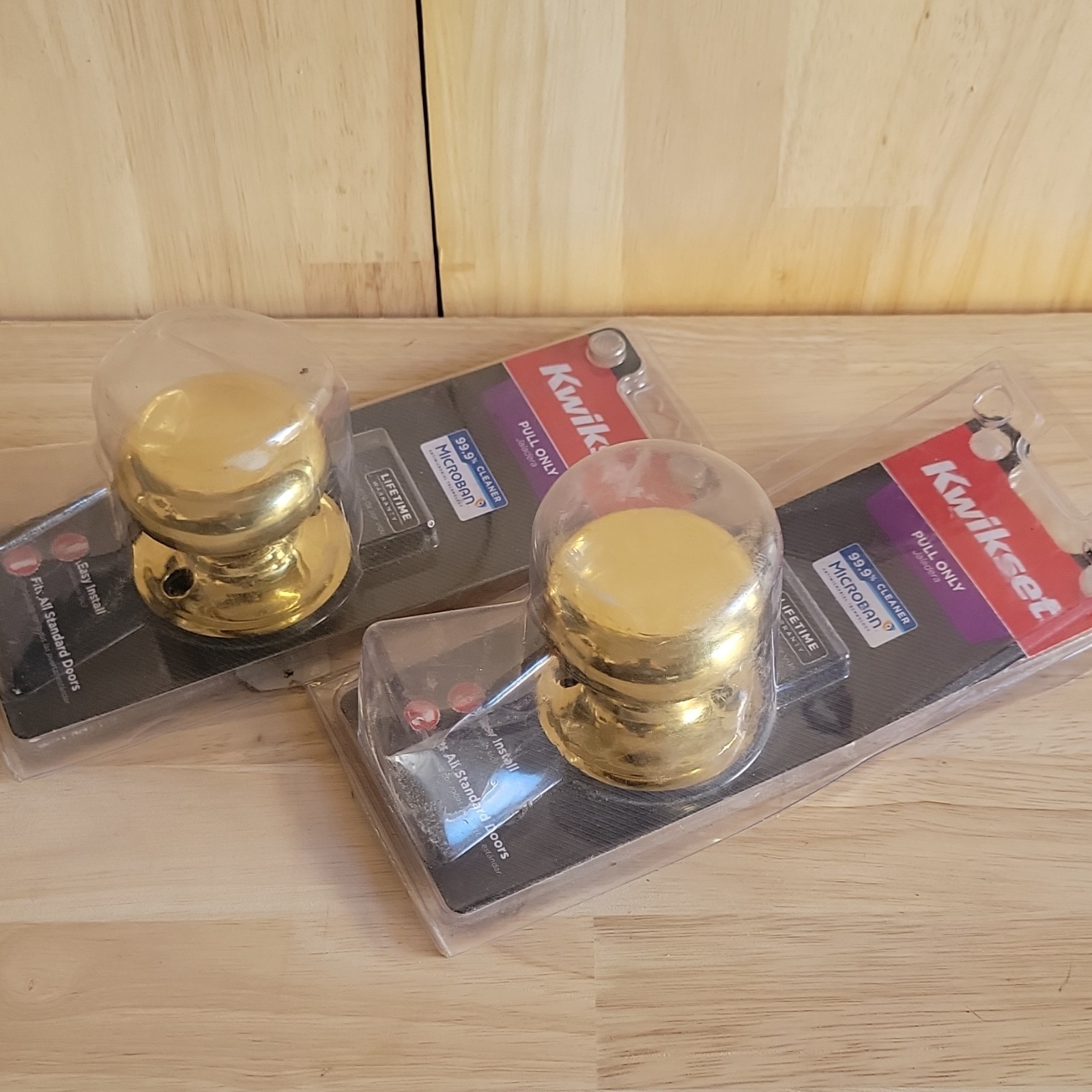 Kwikset Pull Only Door Knob Gold Polished Metal Microban Fits Standard Doors 2pc