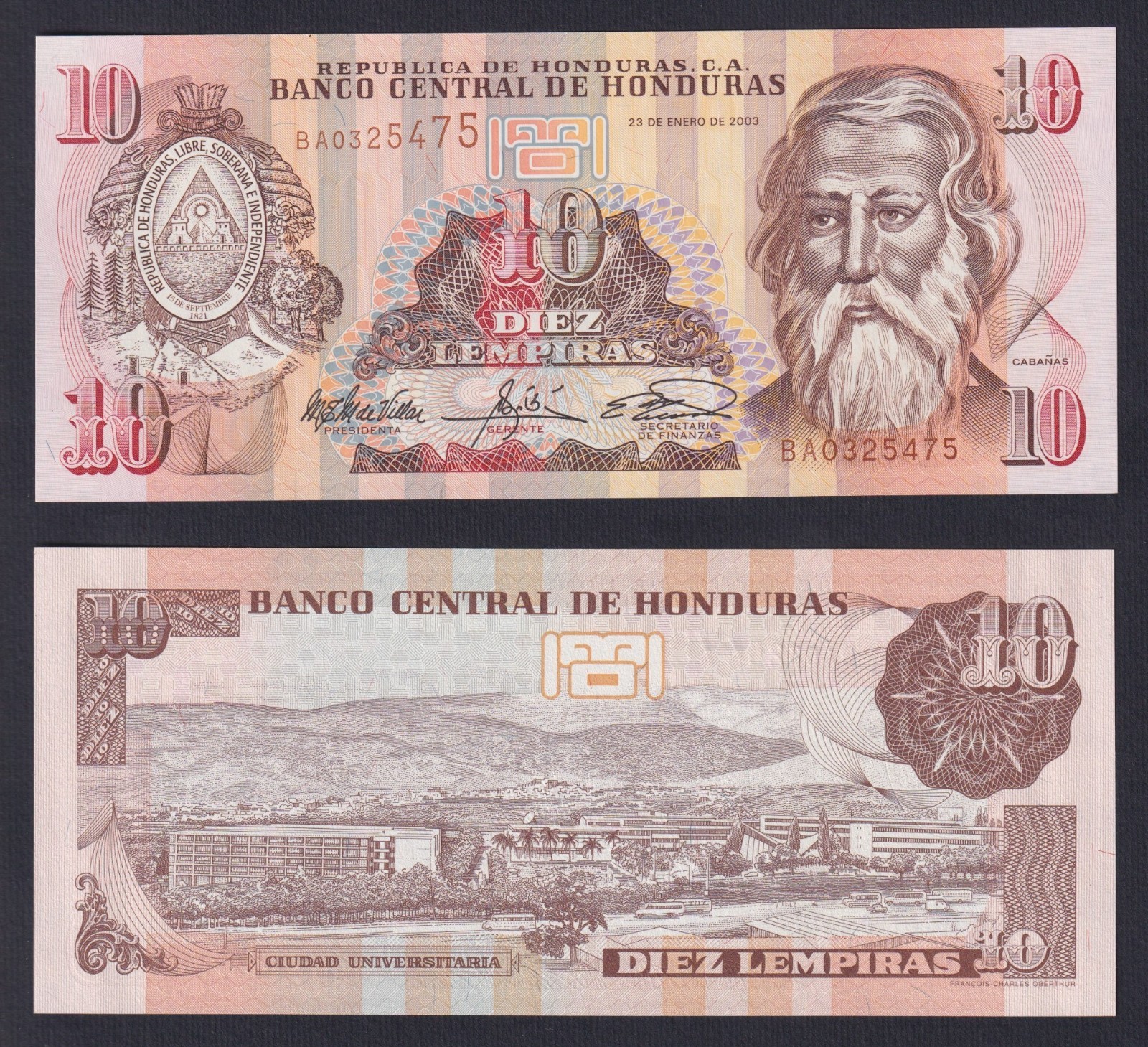 Honduras Banknote 10 Lempiras 2003 P.-86b FDS/UNC