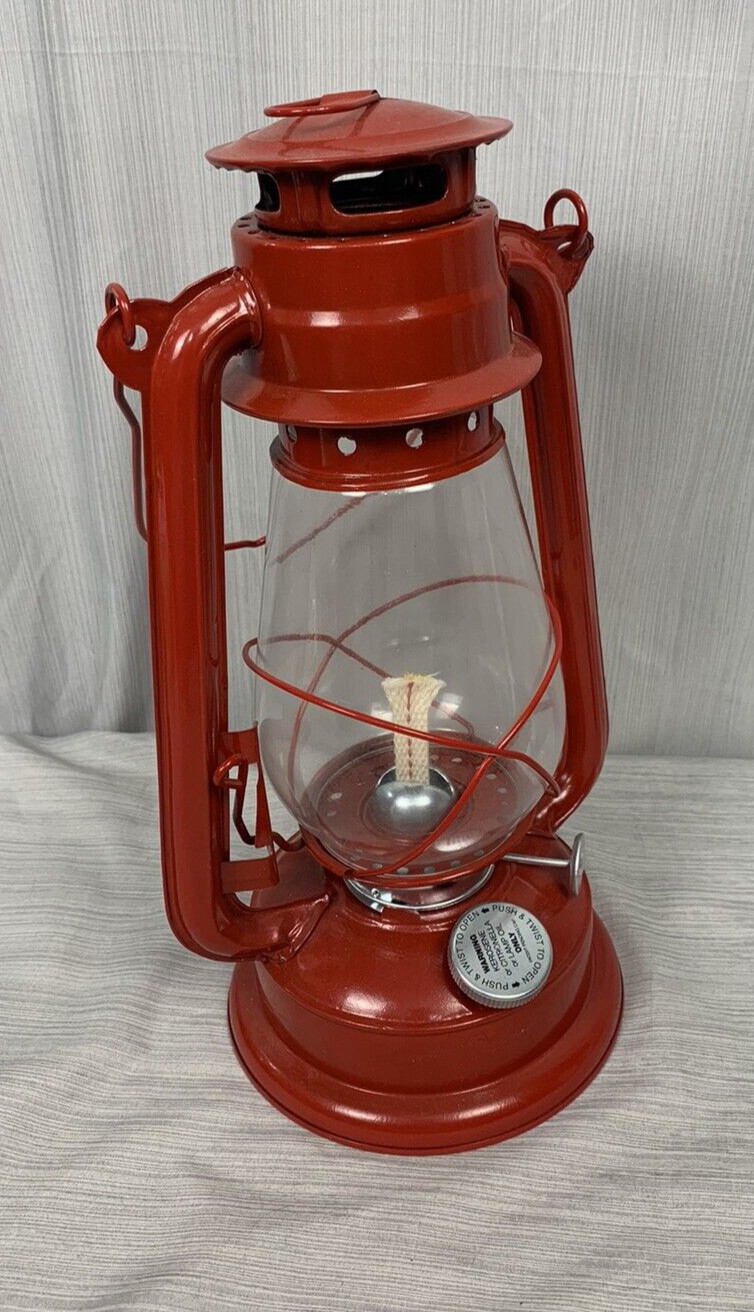 Red Kerosene Lantern HL 18I with Adjustable Wick, 12" tall