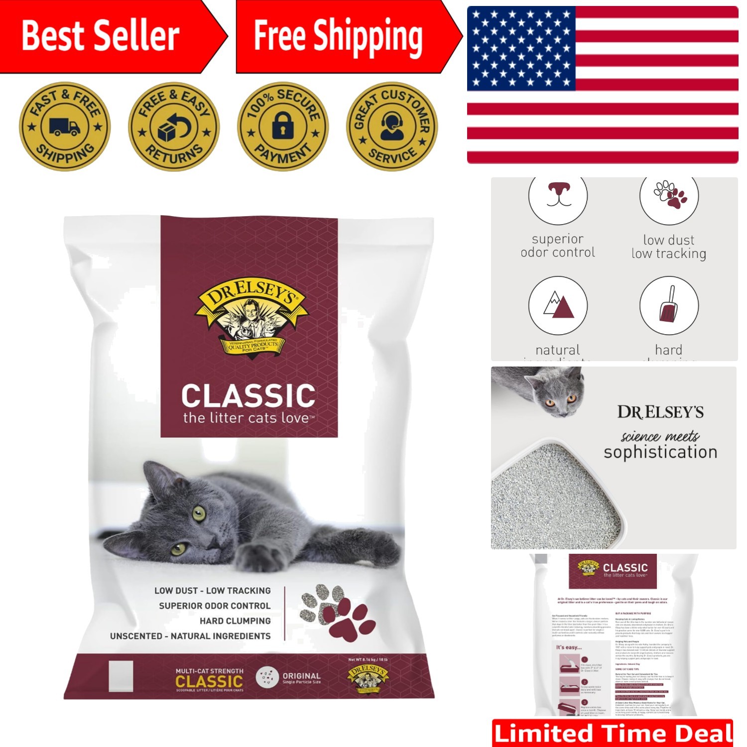 Classic Unscented Clumping Clay Cat Litter - 18 lb Bag, 99.9% Dust-Free