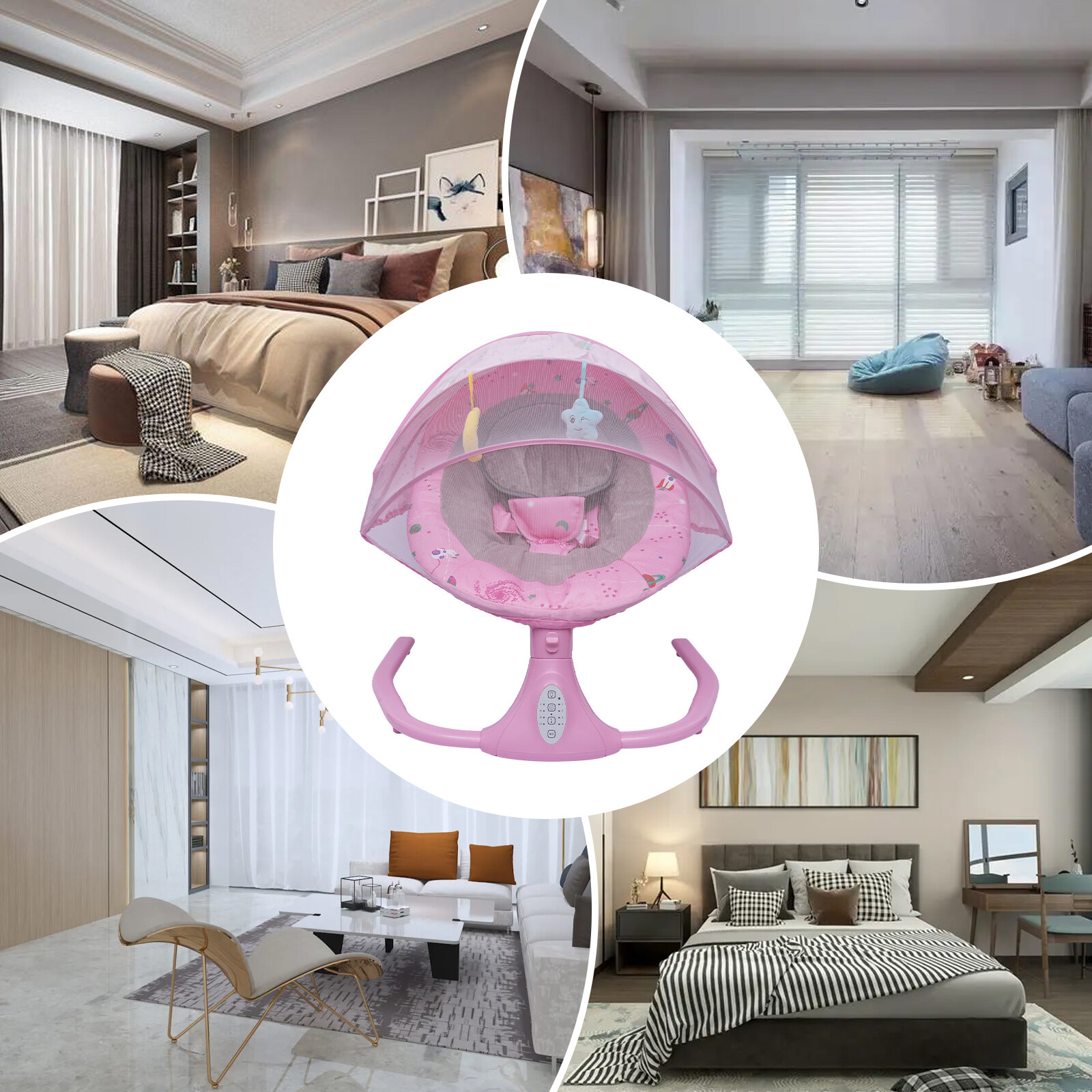 Baby Swing Electric Bluetooth Infants Bouncer 4 Swing Modes with Remote Control