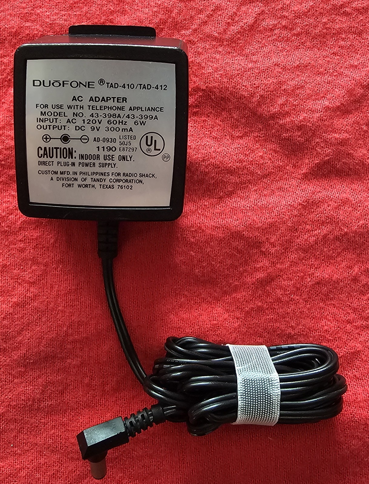 Radio Shack Duofone TAD-410 TAD-412 AC Adapter 43-398A 43-399A 9V 300mA Power