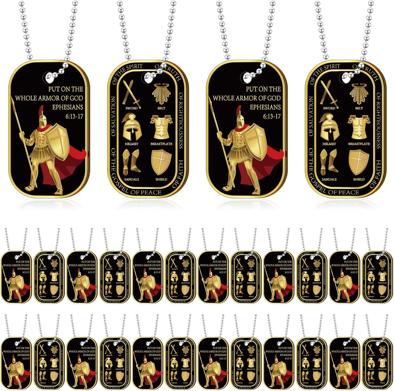 24 Pcs Put on the Whole Armor Dog Tag Necklaces Military Knight Pendant for Men 