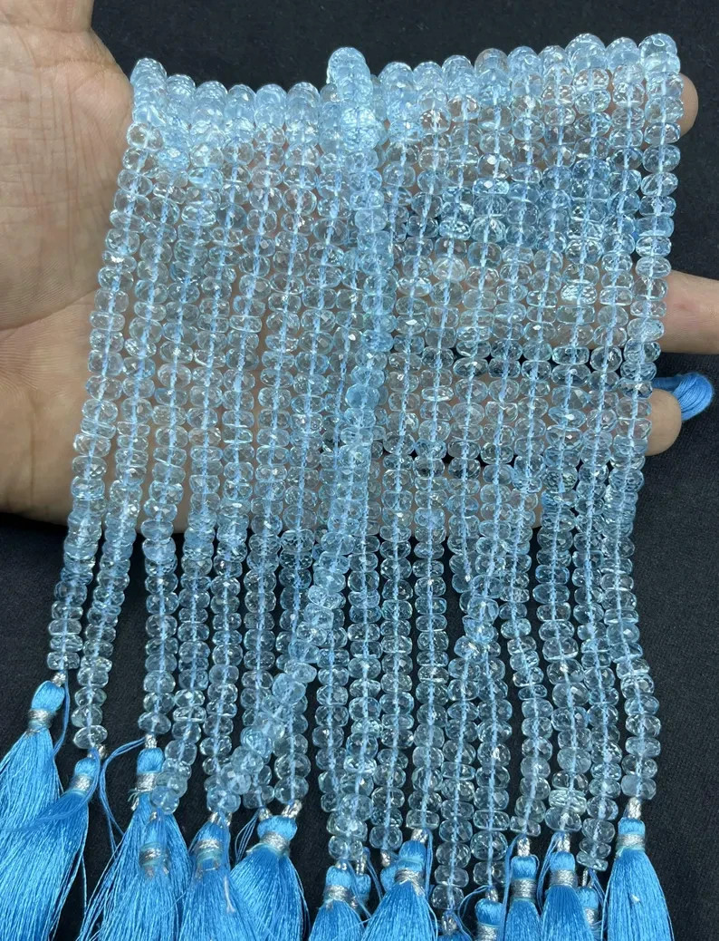 Natural Sky-Blue Topaz Faceted Rondelle Bead 7mm SkyBlue Topaz Rondelle 10 INCH