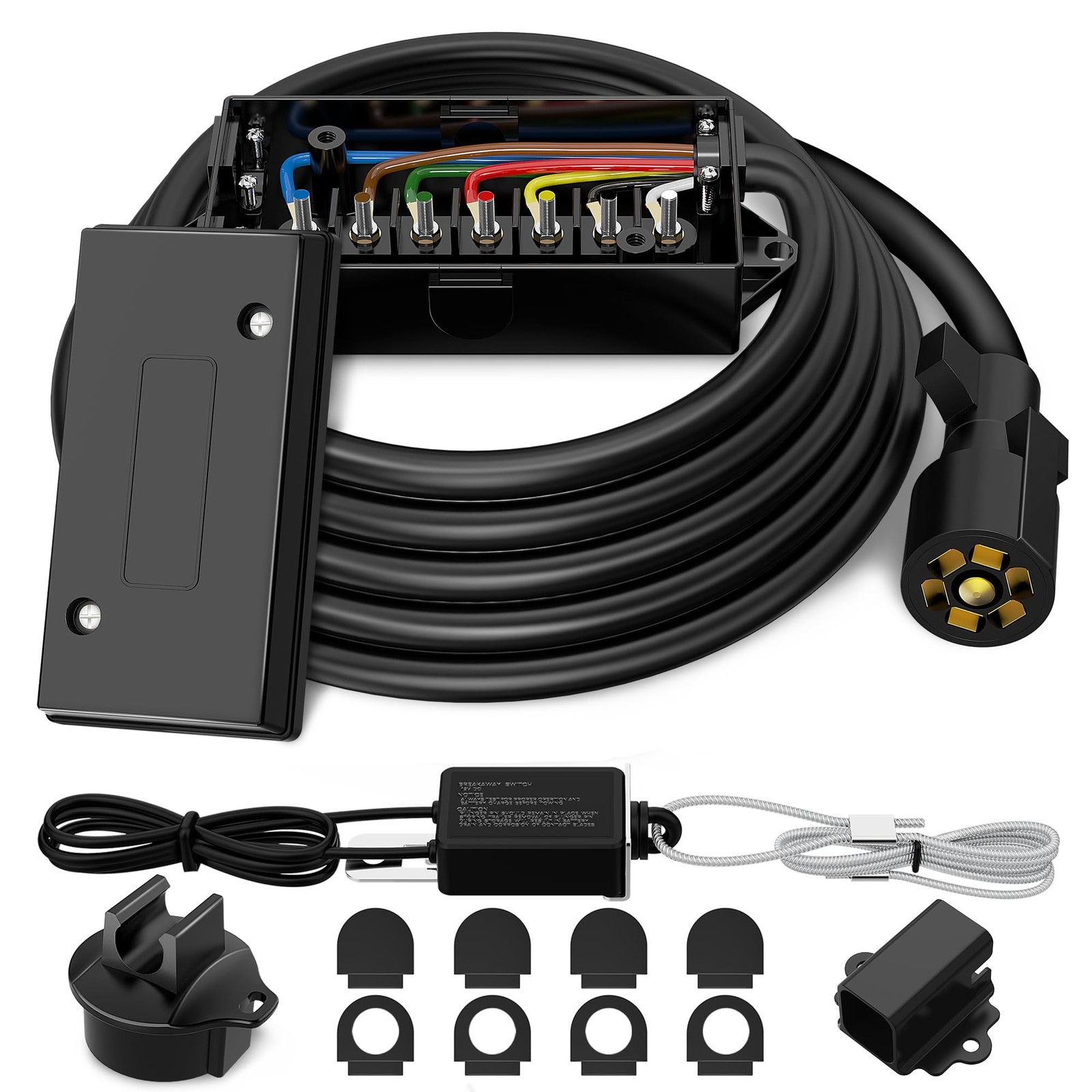 7 Pin Trailer Wiring Harness Kit 8FT, 7 Way Trailer Plug with Waterproof Junc...