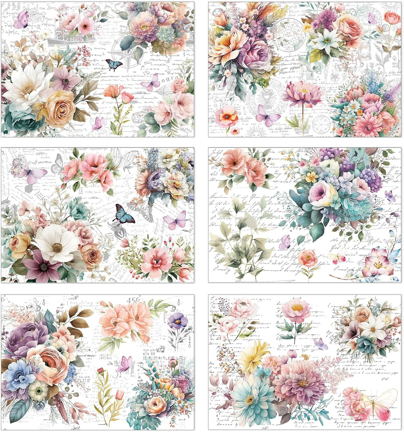 Rub on Transfers for Crafts and Furniture - 6 Sheets Vintage Floral Rub on Trans
