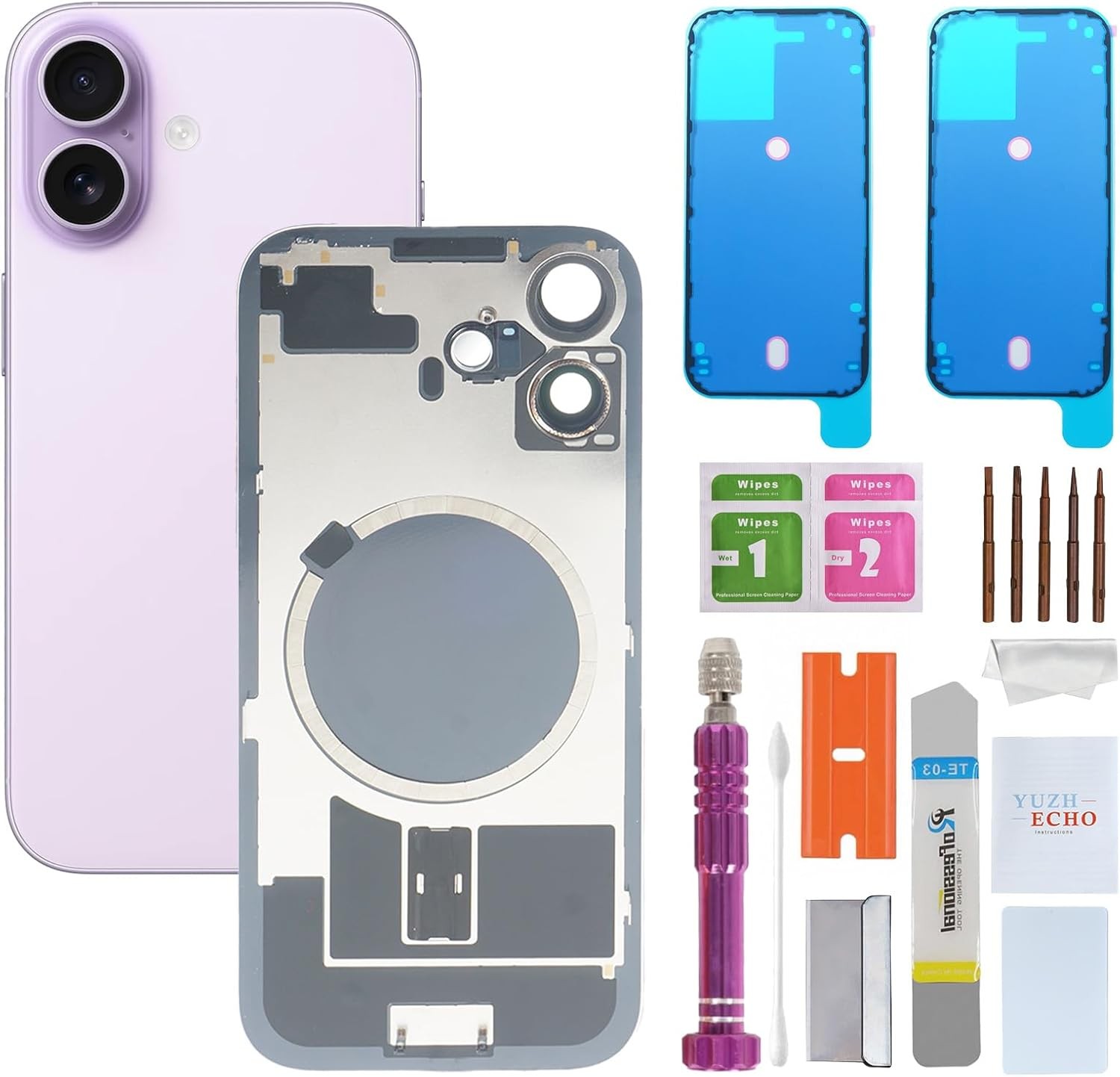 Back Glass Replacement for iPhone 17 6.3 inches Lavender Integrated Glass