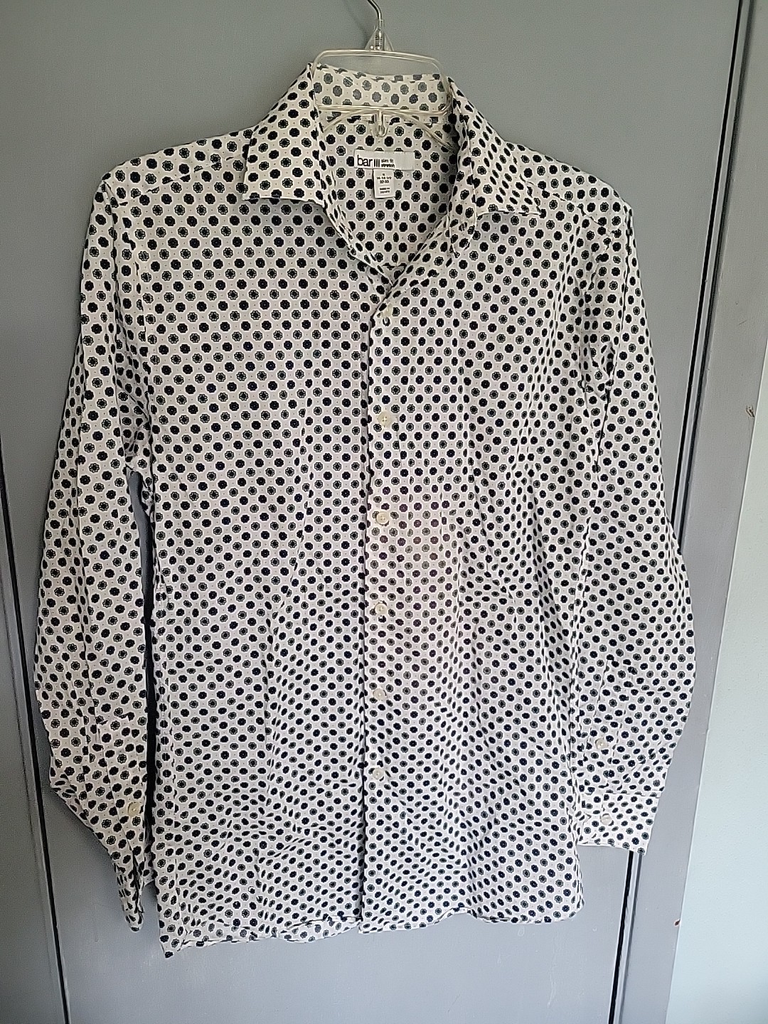 BAR III Blue White FLORAL FLOWER MEDIUM SLIM FIT Sz Small 14  BUTTON FRONT SHIRT