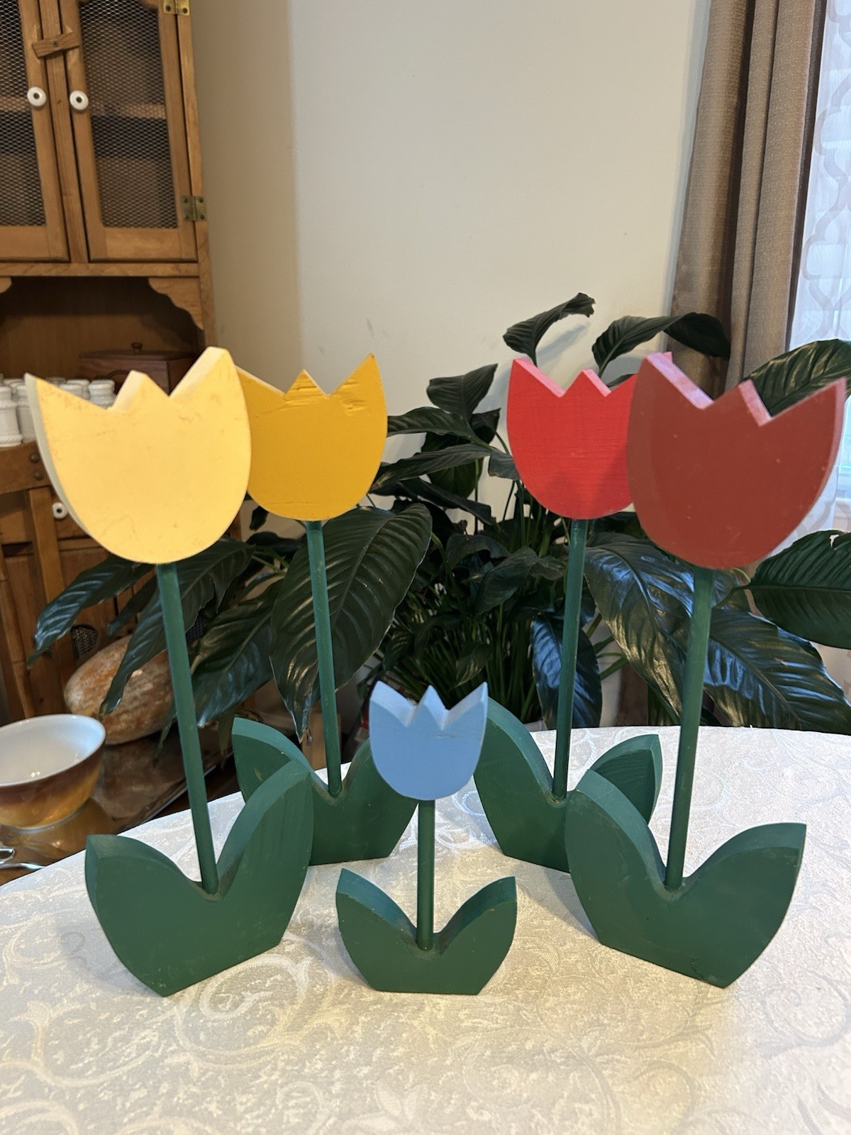 Vintage Handpainted Wooden Tulips Flowers Handmade Spring Decor