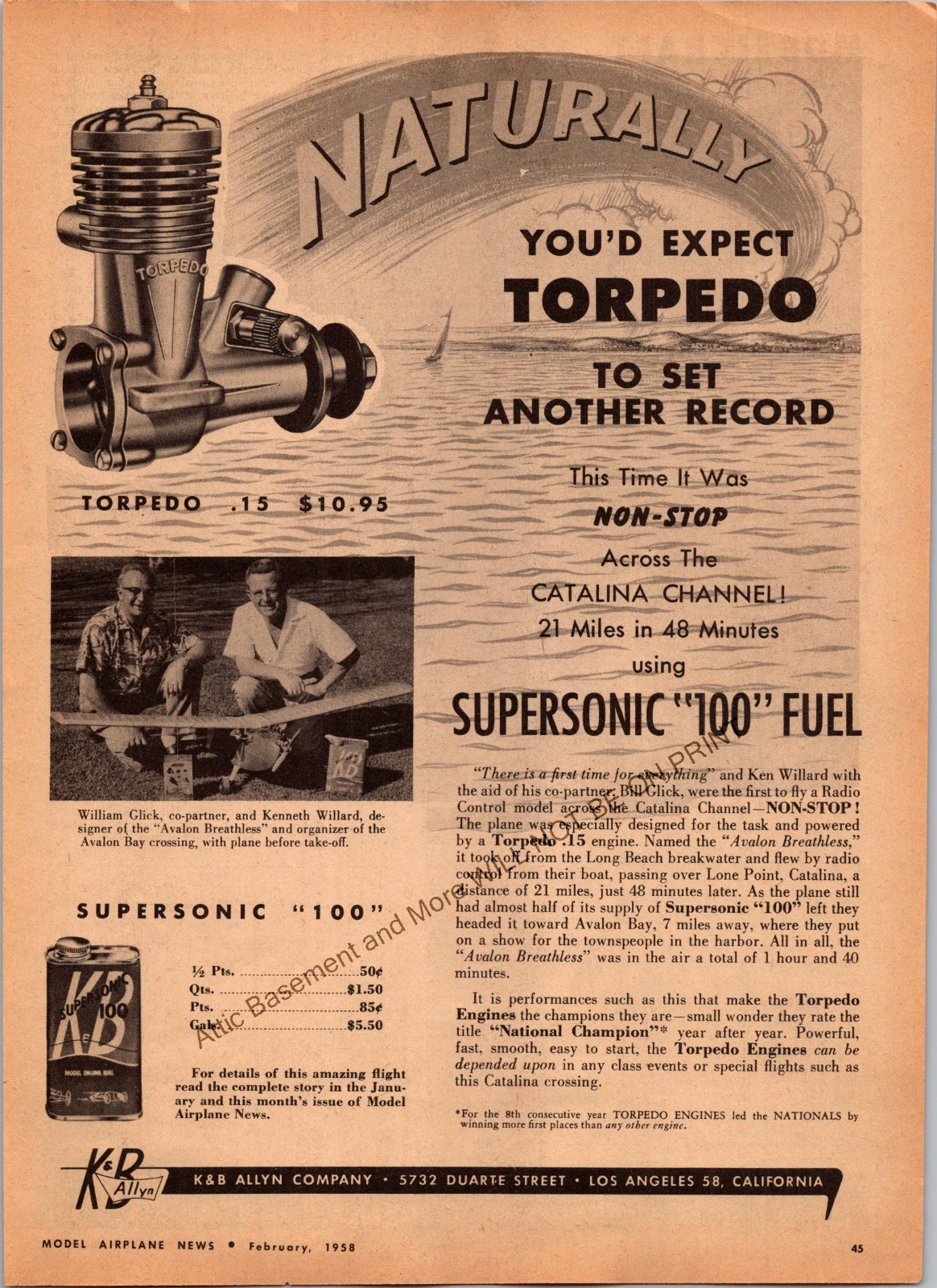 K&B Allyn Torpedo .15 RC Engine Print  Ad Wall Decor Ephemera 1958 Glick Willard