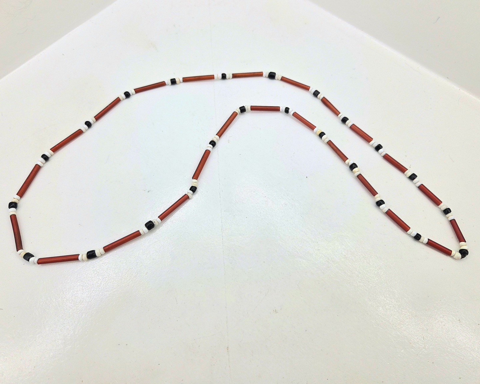 Antique Trade Bead Necklace Red White Heart Straws Glass Seed Tubes African