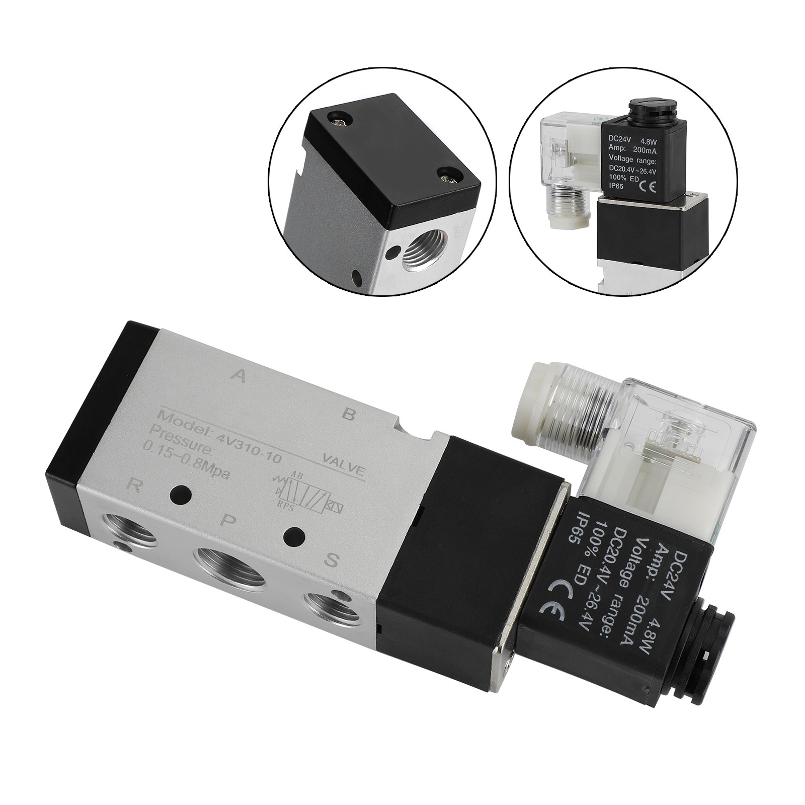 Pneumatic Electric Solenoid Air Valve 4V310-10 DC 24V 2 Position 5 Way PT 3/8"