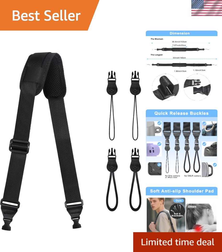 Adjustable Black Shoulder Strap (39"-63") with Quick Release Buckles for Devices