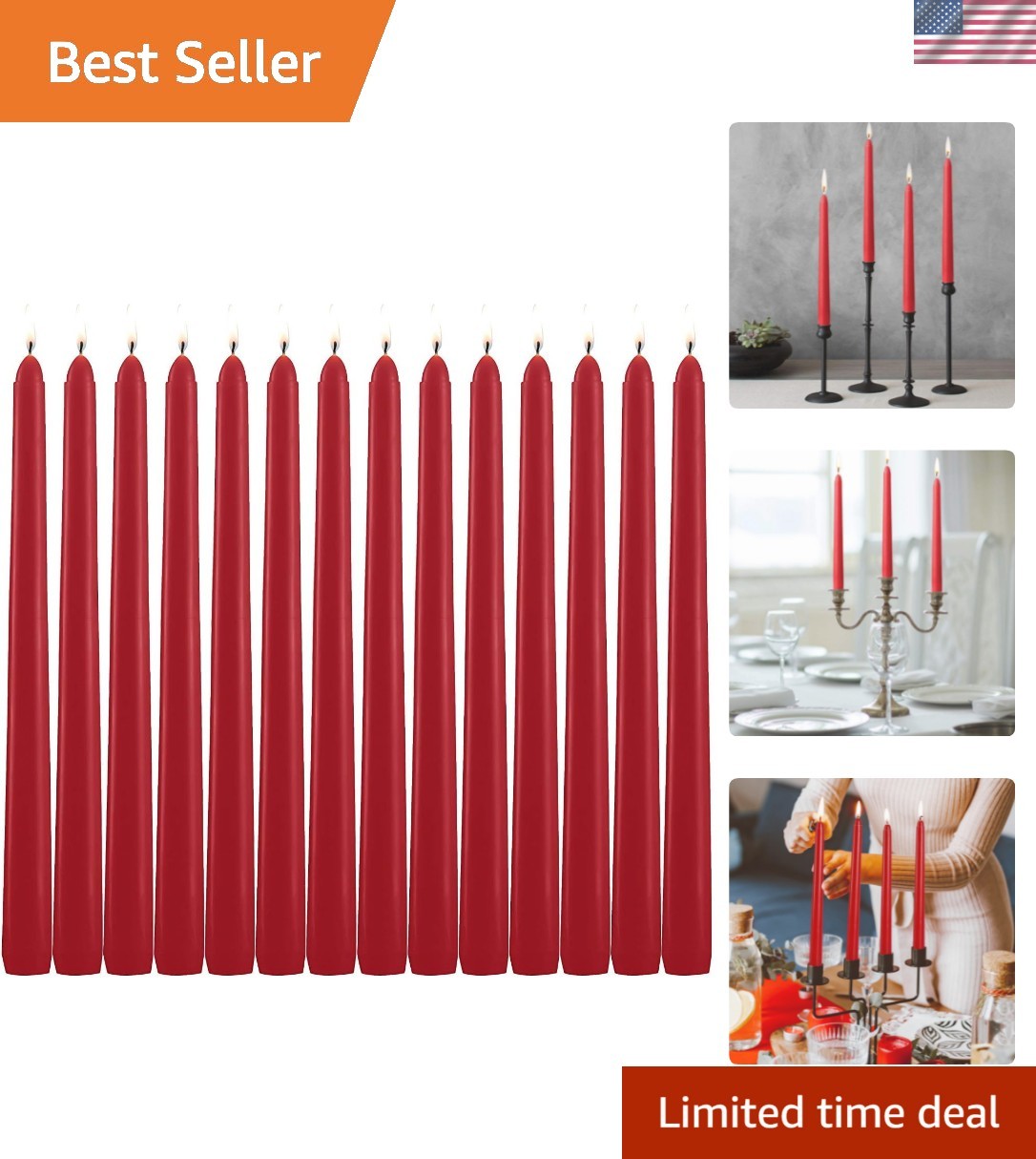 14 Pack Tall Red Taper Candles - 10 Inch Red Dripless, Unscented Dinner Candl...