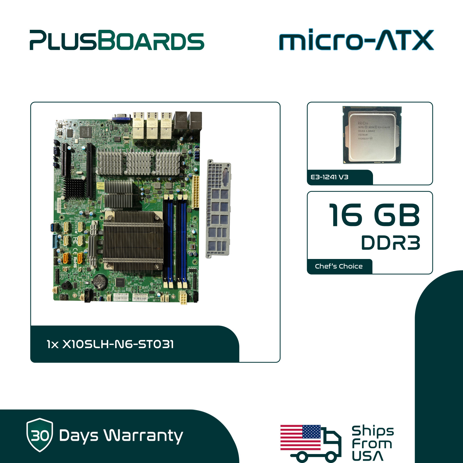 Supermicro X10SLH-N6-ST031 Mobo w/E3-1241 V3 CPU 16GB DDR3 Heatsink & I/O Shield
