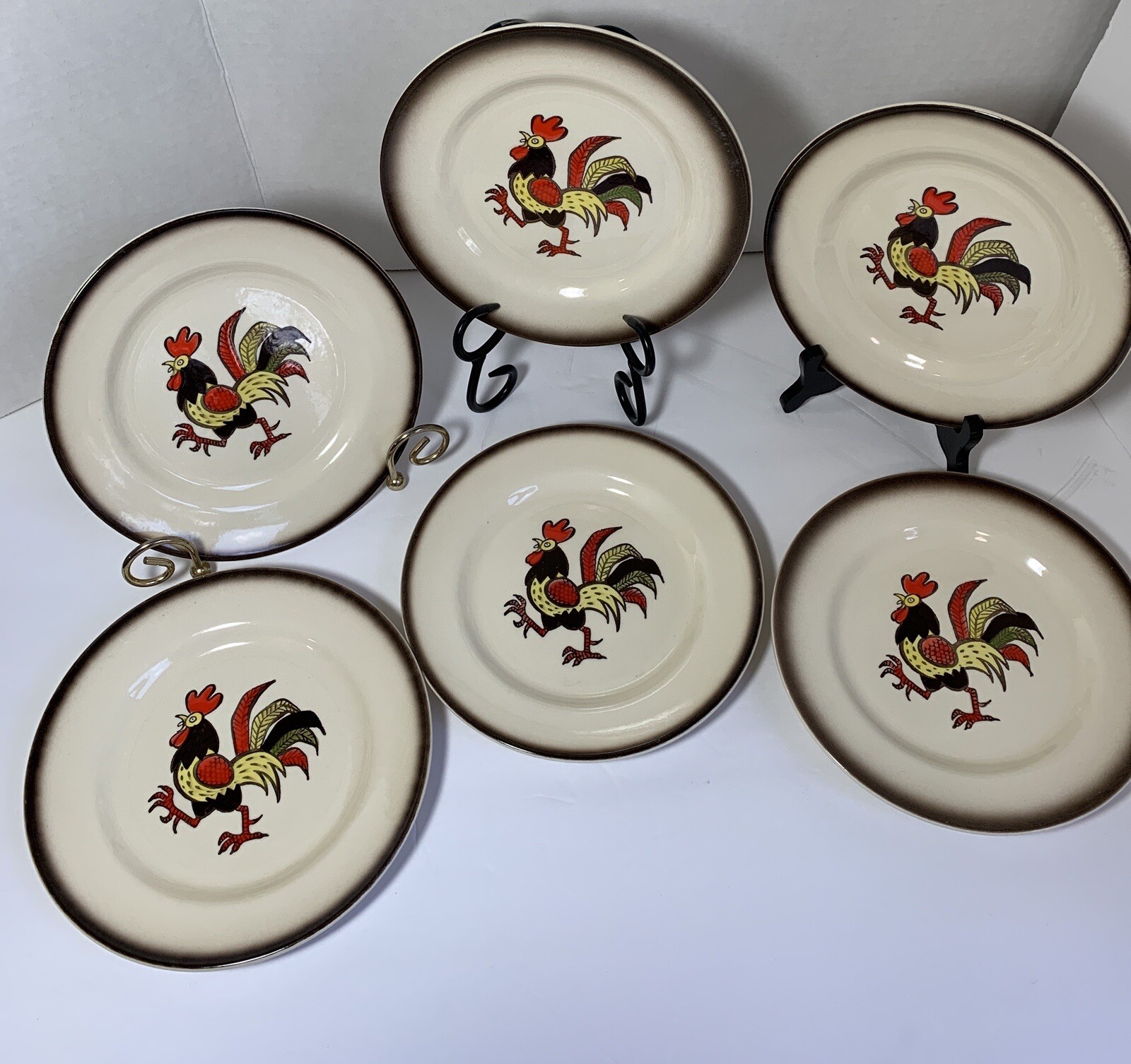 Red Rooster Poppytrail Salad plate 7&1/2" Lot (6) USA Oven/Dishwasher safe Disc
