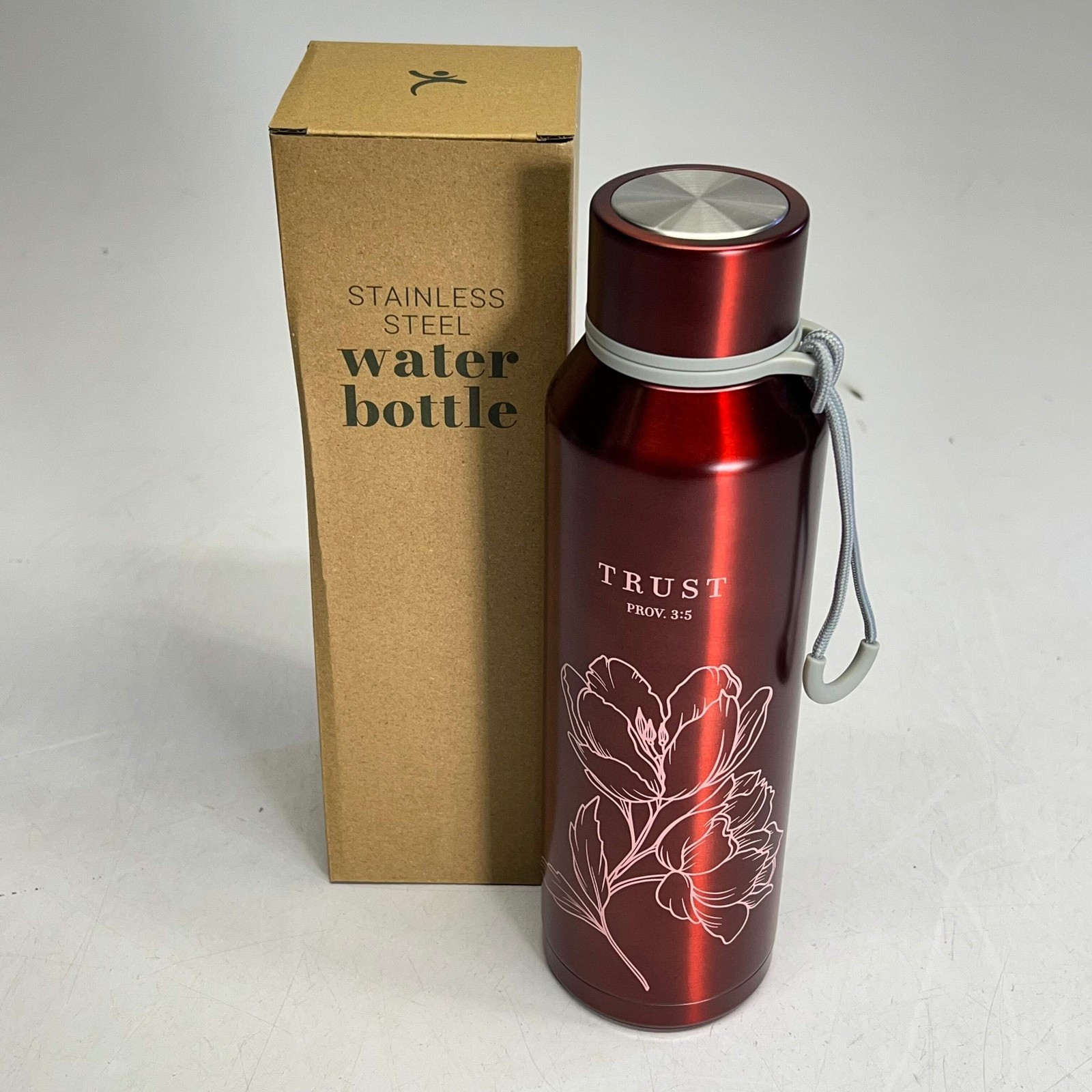 CHRISTIAN ART GIFTS Proverbs 3:5 SS Water Bottle 24 Fl Oz Metallic Pomegranate