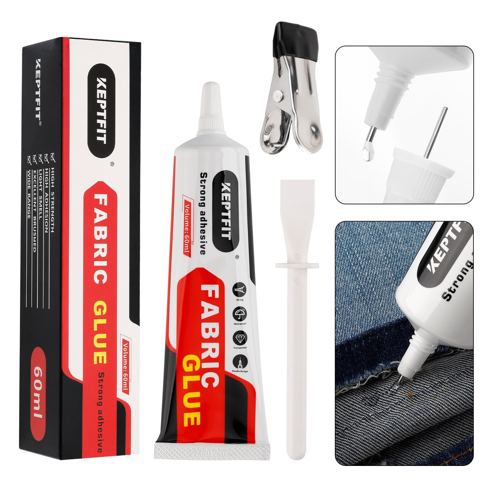 Fabric Glue, Permanent, Clear, 60 ML Washable Adhesive for Clothing, Clear 