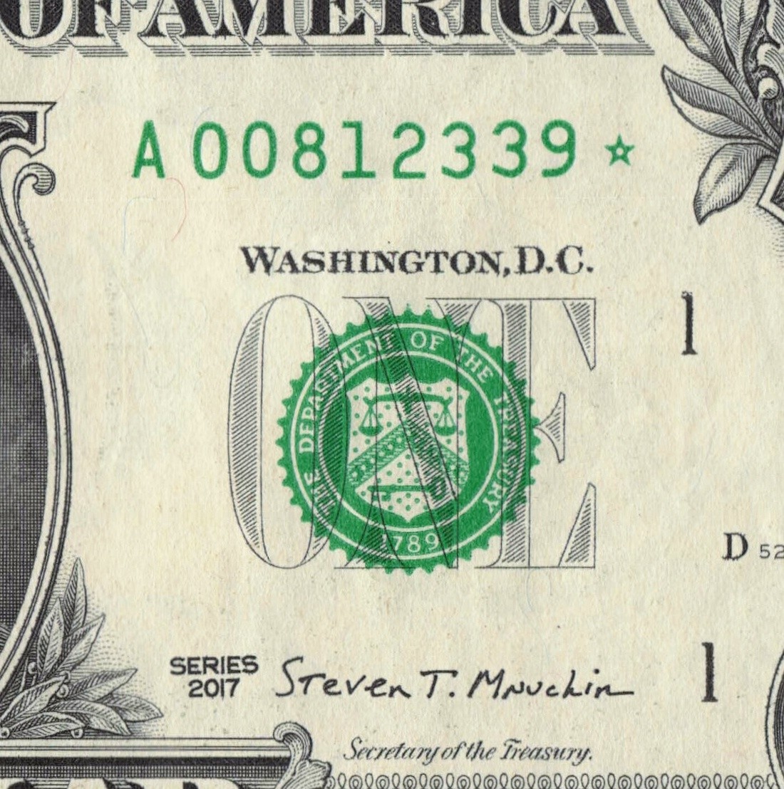 Series 2017 Star Note One Dollar Bill A Boston 3.2 M Pack Run DC A00812339*